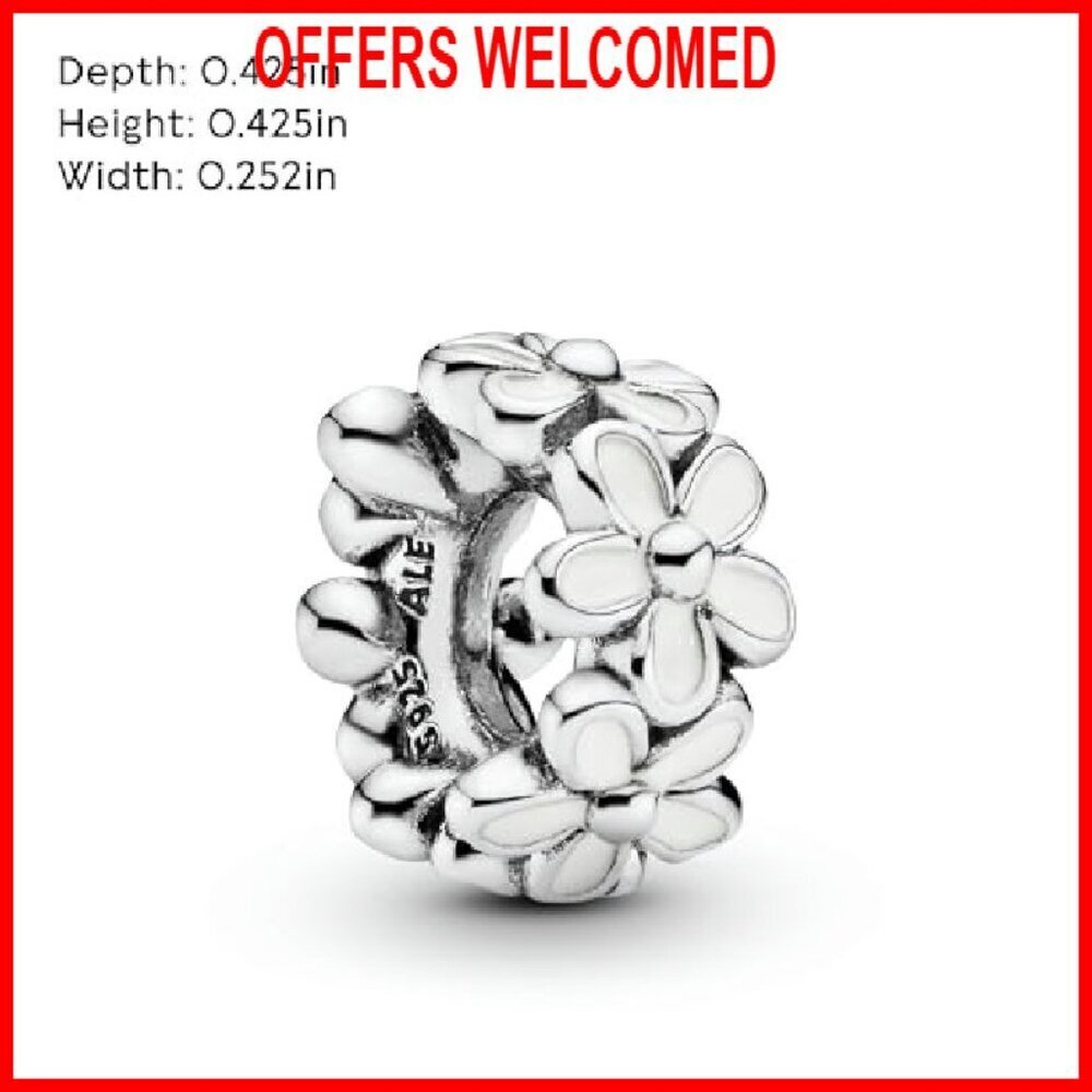 Sterling Silver Daisy Flower Spacer Charm for Bracelets - Picture 7 of 7